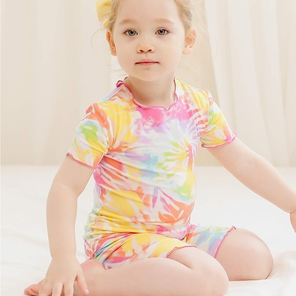 Girls buttery Soft Bamboo Pajamas Tie Dye Short Summer pajamas ruffle size XL - Picture 14 of 14